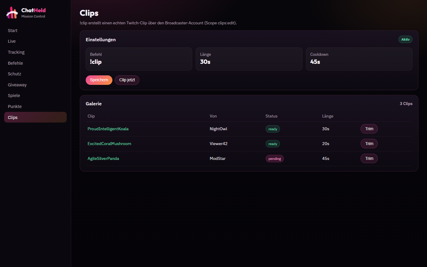 !clip erstellt echte Twitch-Clips mit Galerie