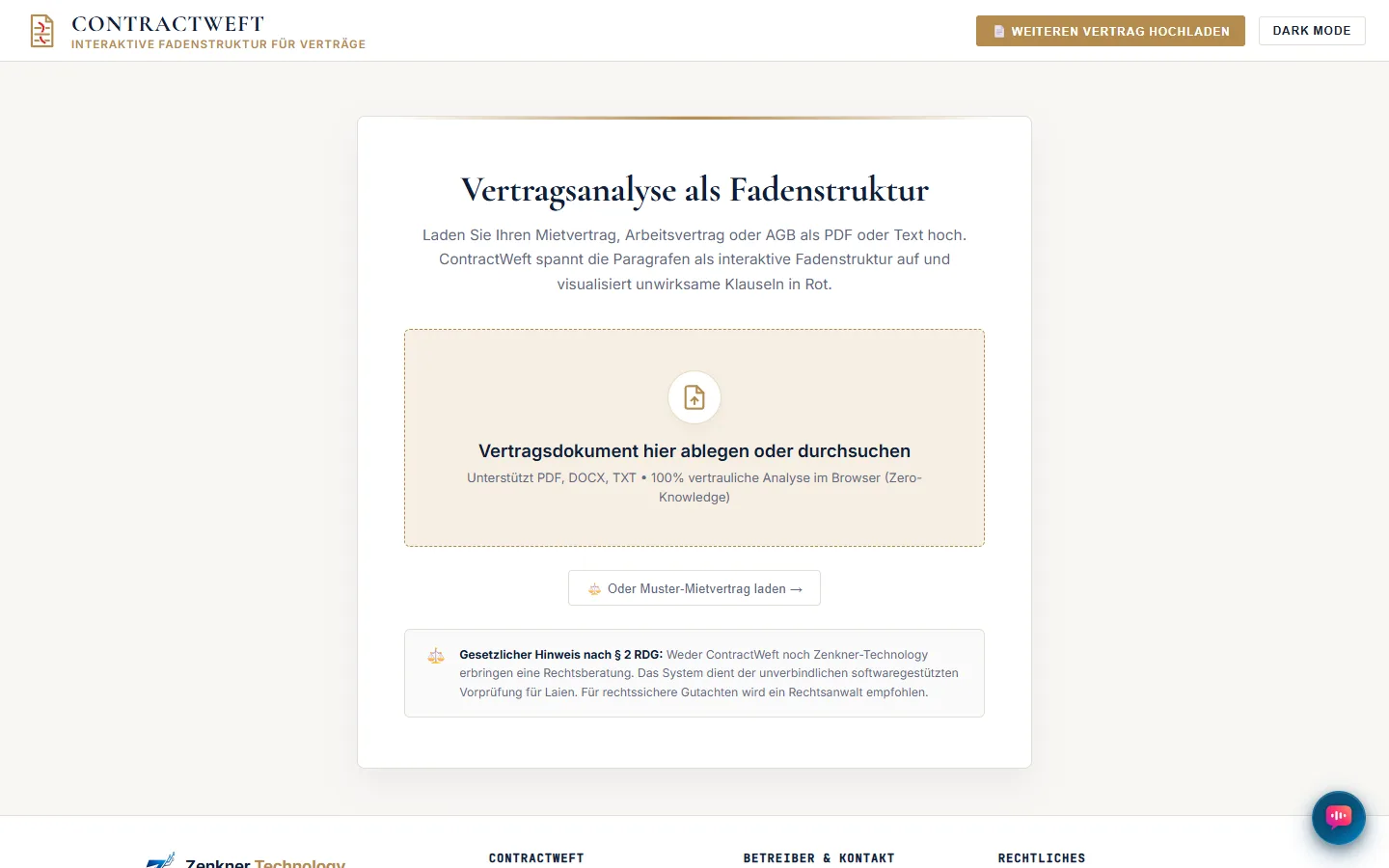 Vertragsupload mit Muster-Mietvertrag