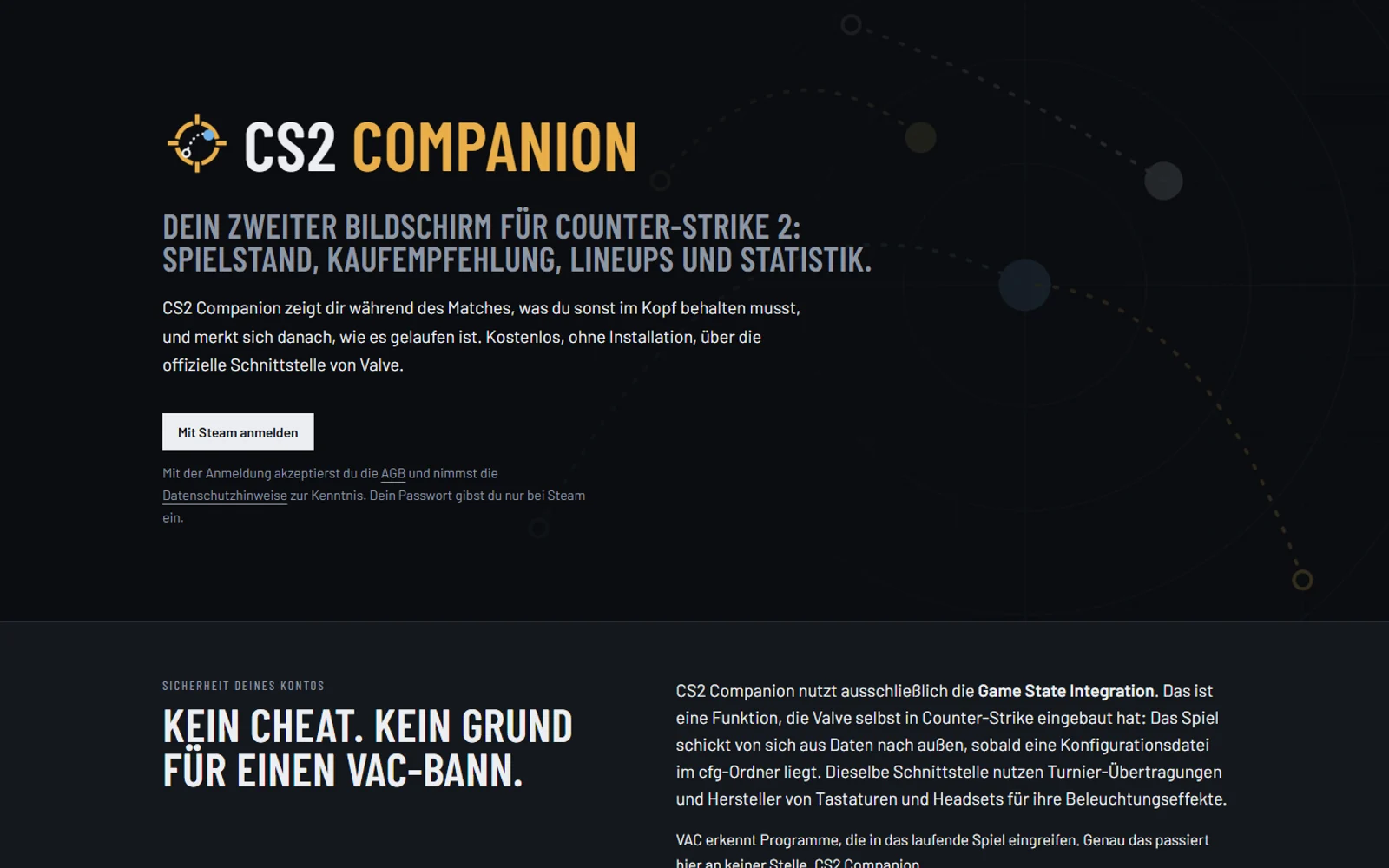Startseite von CS2 Companion