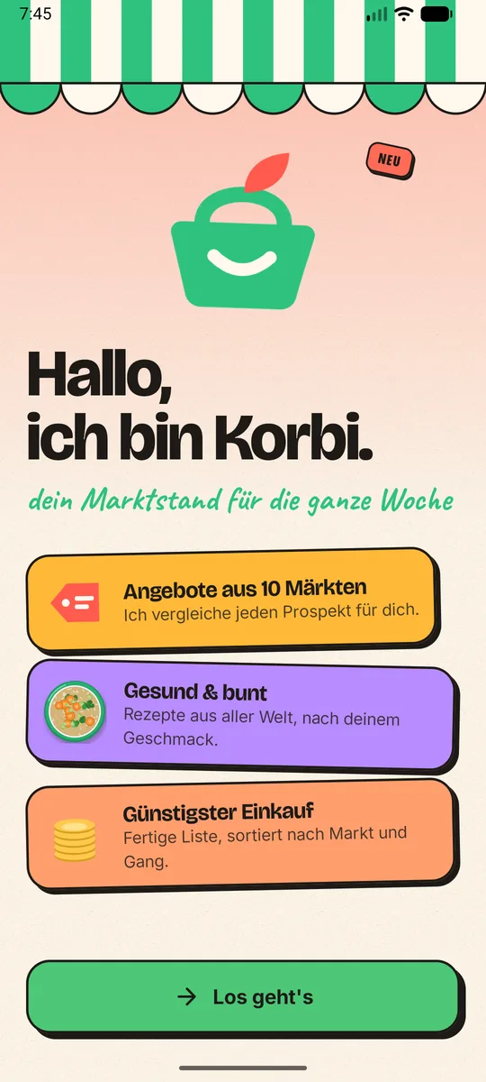 Startbildschirm von Korbi