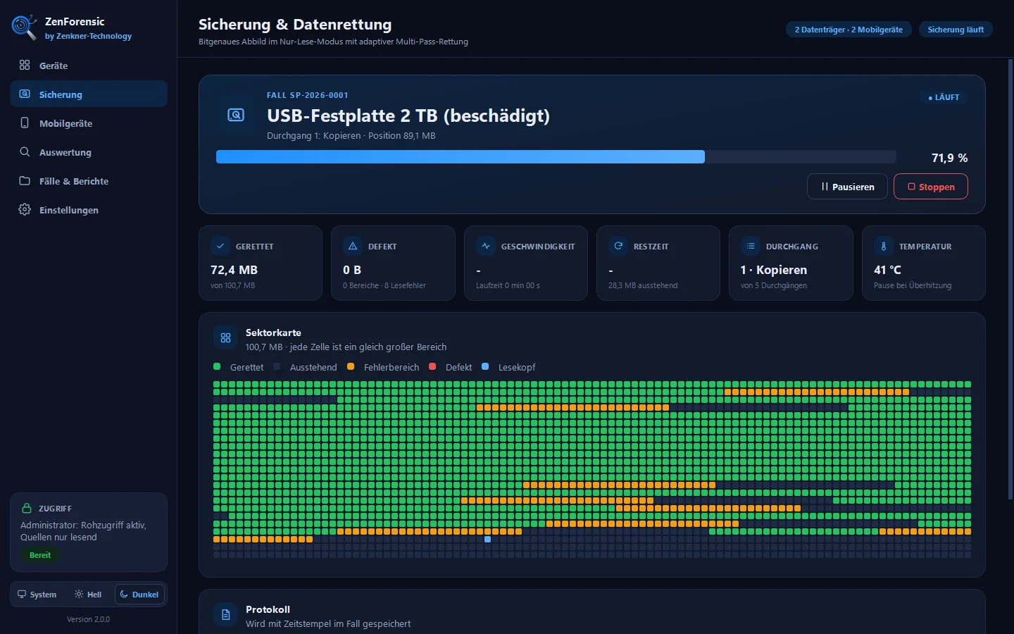 Laufende Sicherung einer defekten Festplatte mit Live-Sektorkarte